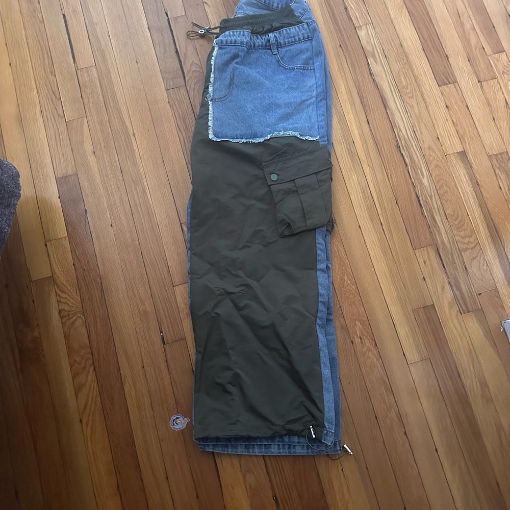 Green and Blue Flare Wide Leg Jeans